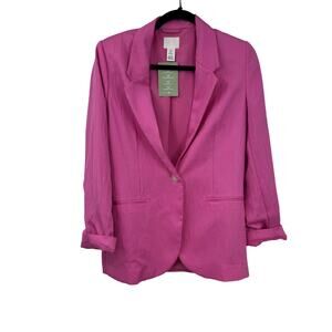 NEW H&M Blazer Jacket Size XS Oversized Pink Single Breasted Academia Y2K
